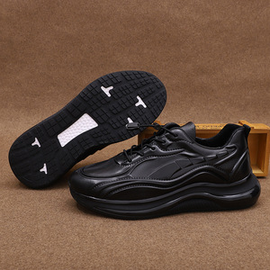Chunky Shoes Genuine Leather Lace-up <b>Round</b> Toe Rubber Outsole EVA Midsole <b>Cushioned</b> Sporty Autumn Style Black - Product Image 4