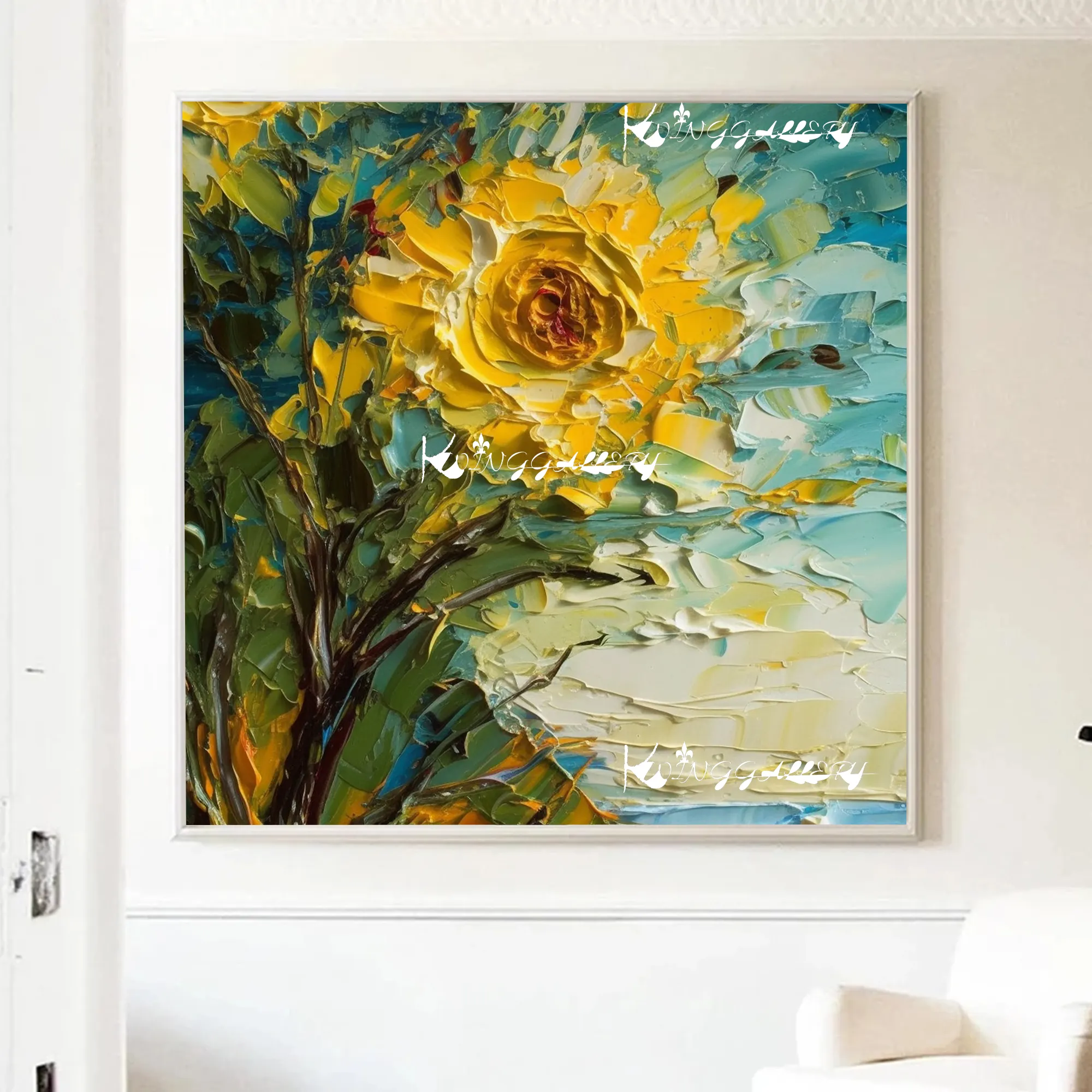 Originale olio di girasole su tela fiore giallo paesaggio muro arte pesante texture coltello primavera decorazione per la casa regalo