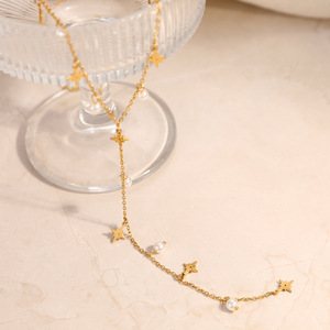 Collier en forme de Y plaqué or avec étoile et perle, chaîne minimaliste pour clavicule, idéal pour le quotidien et les soirées - Product Image 2