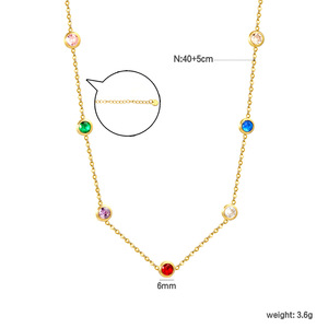Collier à chaîne de clavicule en pierre ronde de couleur mixte pour femmes, bijoux à porter au quotidien, cadeau, en acier inoxydable, Design haut de gamme - Product Image 5