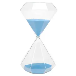 Temporizador de areia para desktop, logotipo personalizado de fábrica, vidro em forma de diamante, 5 minutos, ampulheta, para uso doméstico ou no escritório