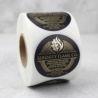Etichette Circolari Personalizzate in PP per Candele, Adesivi Neri con Lamina Dorata, Impermeabili, per Barattoli di Candele di Soia, Stampa all'Ingrosso