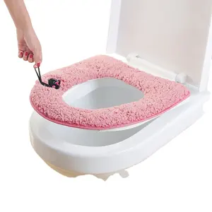 Capa grudenta de assento do vaso sanitário, capa bordada de caxemira à prova d'água e quente do assento do vaso sanitário