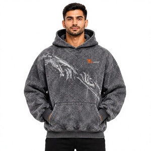 New 2026 Wholesale Custom Logo Pullover Acid Wash <b>Hoodies</b> <b>for</b> <b>Men</b> Oversized 100% Cotton <b>Plain</b> Fabric Plus Size <b>Men</b> <b>Hoodies</b> - Product Image 1