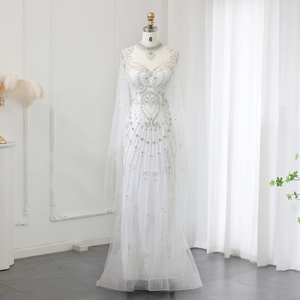 White Mermaid Dress - Beaded Prom Gown - Floor-Length Elegant