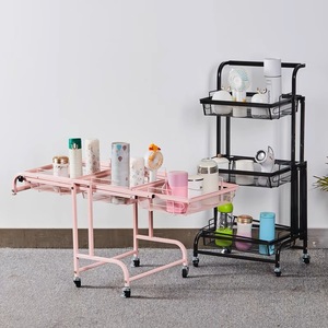 Foldable Multi Layer Storage Cart With Wheels For Indoor Outdoor Use 3 Tier Trolley Rack For Living Room Balcony Plant Snack - Product Image 2