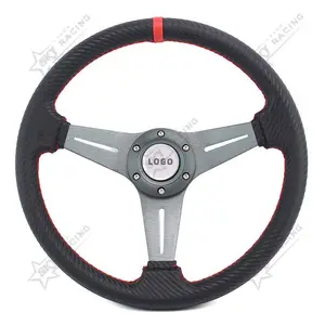 350mm 14 inch Pu Carbon Fiber Steering Wheel Universal Flat Sport Racing Car Steering Wheel With Red Strip