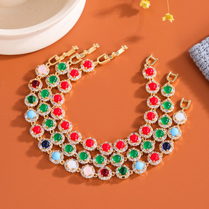 Diamond <b>Bracelet</b> With Green Zircon Round Stones For Women Everyday Wear - Product Image 4