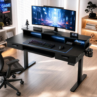 Bureau assis-debout électrique moderne réglable en hauteur, surface en métal et bois, ergonomique, avec tiroir, noir, support moniteur