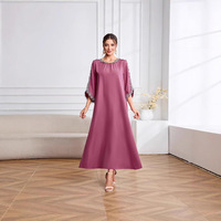 Abaya pour enfants à manches longues, col rond, longueur cheville, en polyester, ornée de dentelle, élégante et très vendue