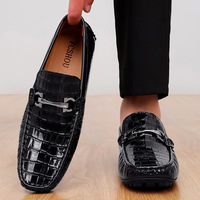 Sepatu Loafer Pria Kulit Asli Motif Kotak-kotak dengan Gesper, Nyaman, Bernapas, Sol Karet, Fashion Bisnis Kasual untuk Mengemudi