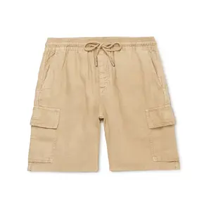 Custom LOGO Men's Streetwear Slant Pockets Drawstring Waist Breathable Natural 100% Linen Casual Shorts