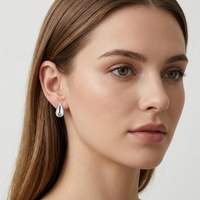 Apsvo Boucles d'oreilles créoles épaisses plaquées argent pour femmes, créoles ouvertes légères en forme de goutte d'eau, boucles d'oreilles hypoallergéniques
