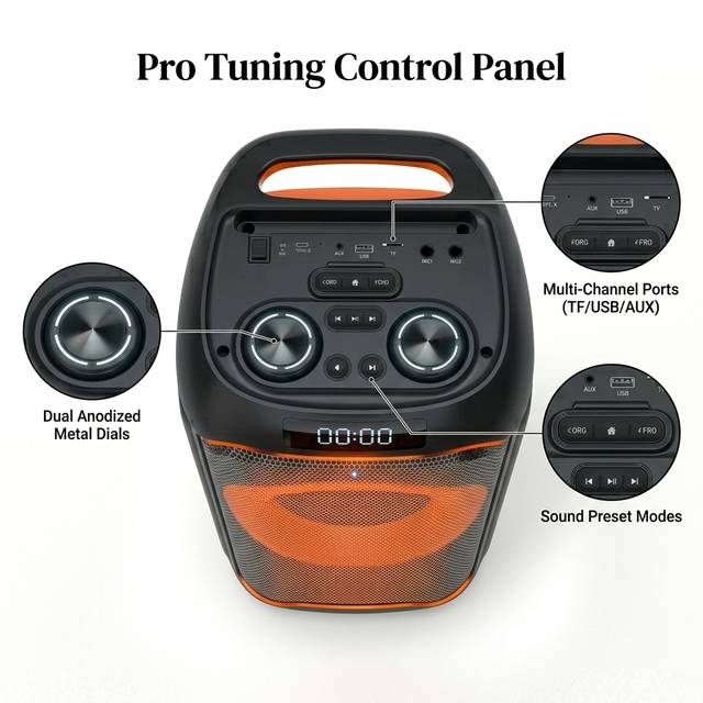 Wireless  Boom Box Party Speaker  with Two Handheld Mic  Professional Control Panel & RGB Ambient Light