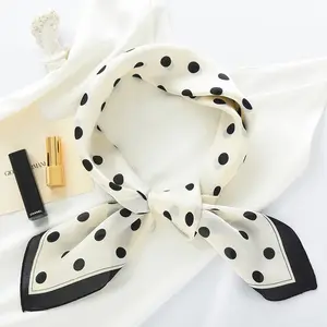 Wholesale 70*70 cm New Style Hair Accessories Vintage Hairbands Square Scarf Printed Polka Dot Satin Silk Scarf For Women
