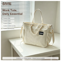Sac fourre-tout en toile personnalisé pour femmes, sac à bandoulière en coton avec plusieurs poches, fermeture à glissière, grande capacité pour le travail, sac de courses réutilisable