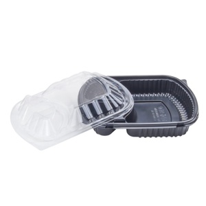 Boîte à emporter rectangulaire flexible en PP noire jetable à 3 compartiments de 36 oz avec couvercles, 300 unités - Product Image 5