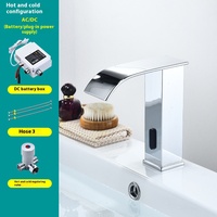 Vente en gros, fabrication automatique, capteur électronique infrarouge, robinet de lavabo à cascade, montage monotrou, finition noire chromée, céramique