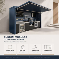 Cuisine extérieure sur mesure en acier inoxydable 304 avec abri, résistante à la moisissure, pour cour, barbecue, avec charnières