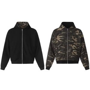 Sweat-shirts réversibles camouflage en coton 100% vintage pour hommes, style streetwear hip-hop, coupe ample avec fermeture éclair - Product Image 5