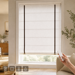 Persianas Romanas Modernas YCSP <span class=keywords><strong>de</strong></span> Mezcla <span class=keywords><strong>de</strong></span> Poliéster y Lino con Correas <span class=keywords><strong>de</strong></span> Cuero, Persianas Romanas a Medida para Ventanas <span class=keywords><strong>de</strong></span> Sala <span class=keywords><strong>de</strong></span> Estar - Product Image 1