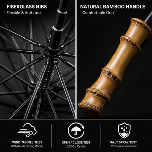 Nouveau parapluie droit de luxe 2026 avec logo personnalisé, manuel, gris froid, coupe-vent, 68 pouces, manche en bambou, avec boîte - Product Image 1
