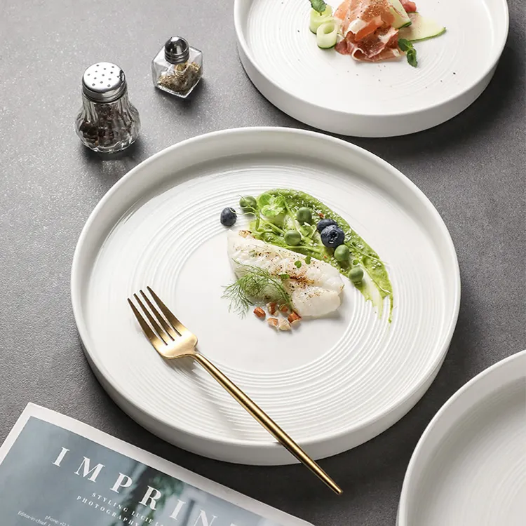 Nordic style kitchen white porcelain dishes tableware steak serving restaurant plates ceramic dinner plate