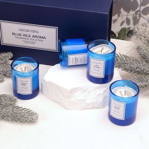Ascendia Blue Isle Aroma Scented <b>Candle</b> <b>Set</b> 4pcs Soy Wax Glass Jar Minimalist Home Decoration Aromatherapy <b>Gift</b> - Product Image 2