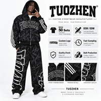 Ensemble sweat à capuche zippé et pantalon de survêtement droit ample pour homme, grande taille, respirant, imprimé intégral avec logo lettré, collection automne, coupe oversize