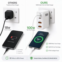 Chargeur mural rapide pour téléphone 100W GaN 4 ports PD QC3.0, adaptateur avec prise amovible, logo personnalisé pour téléphone portable