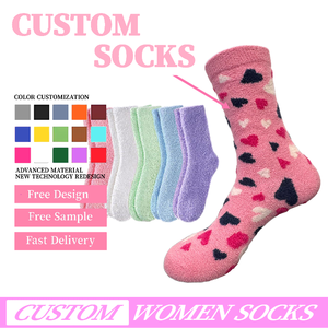 <span class=keywords><strong>Chaussettes</strong></span> d'<span class=keywords><strong>hiver</strong></span> colorées à motif personnalisé <span class=keywords><strong>pour</strong></span> femme, <span class=keywords><strong>chaussettes</strong></span> douces et épaisses en fourrure <span class=keywords><strong>pour</strong></span> filles, <span class=keywords><strong>chaussettes</strong></span> thermiques confortables et moelleuses de couleur violette et rose - Product Image 1