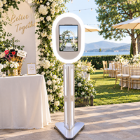 Kiosque photo portable pour iPad pour la location de mariages, support métallique avec anneau lumineux LED.