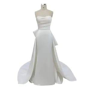 Ivory simple wedding dress pleat mermial bridal gown with Bom new style 2024 sweetheart sheath detached train