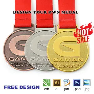 Fabrique des médailles à bas prix Sports Metal Bjj Taekwondo Boxe Karaté Judo Bespoke Metal Zinc Alloy 2D 3D Custom Medals