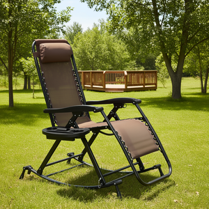 Fauteuil inclinable pliable à gravité zéro avec coussin et porte-gobelet pour utilisation en extérieur, dans le jardin ou l'atelier - Product Image 2