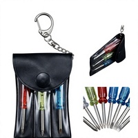 Set Obeng Mini 3-in-1 dengan Mata Obeng Phillips/Slotted/Torx, Kit Portabel Empat Buah dengan Kemasan Tas Kulit untuk Ponsel/Elektronik