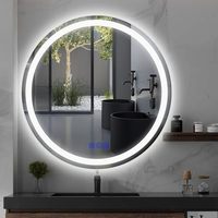 Miroir de salle de bain rond en verre simple et moderne avec interrupteur tactile, affichage LED, miroir mural haute définition écologique