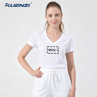 T-shirt pour femme à manches courtes et col en V en coton mercerisé Kuenzi Liquid Nitrogen 170GSM 100% coton, logo personnalisé