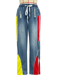 <strong>Women</strong> Straight Drawstring Waist Pants Jeans 2025 <strong>Denim</strong> Patchwork Sporty <strong>Jogger</strong> Sweatpants Trousers - Product Image 4