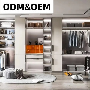 Armario <span class=keywords><strong>Vestidor</strong></span> Moderno de Madera Maciza de Lujo Personalizado, Ecológico, Duradero, Ahorra Espacio, con Puertas de Vidrio para Dormitorio de Apartamento u Hotel - Product Image 1