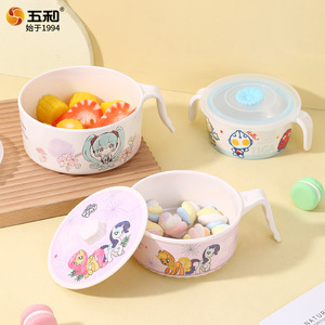 Five And Handled Cartoon Bowl With Lid For Kids Mealtime Use - Product Image 4