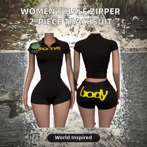 Conjunto Deportivo Casual de 2 Piezas para Mujer – Top de Manga Corta con Media Cremallera y Pantalones Cortos, Diseño Liso, Corte Ajustado, Largo hasta la Rodilla, Verano - Product Image 2