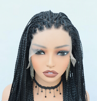 Perruque complète en fibre haute température tressée à la main à trois brins, avec dentelle frontale 13x6, couleur gris sidéral, vente en gros d'usine pour femmes