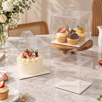 Boîte à gâteau carrée transparente en PET de 2 mm avec logo personnalisé OEM, poignée, matériaux recyclés de qualité alimentaire, marquage à chaud, vente en gros, cadeau de boulangerie