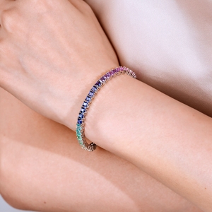 Bracelet tennis EMEJEWE en argent sterling 925 avec saphirs arc-en-ciel vibrants de 3 mm, taille <span class=keywords><strong>princesse</strong></span> vintage, cultivés en laboratoire, aux couleurs riches - Product Image 5
