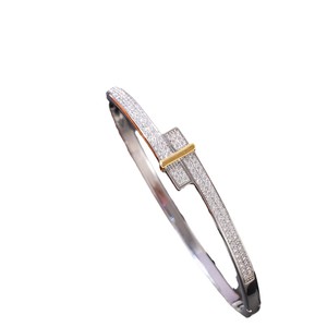 Women's Fashion <b>Bangle</b> <b>Copper</b> Alloy Zircon Inlay Gold And Silver Party Jewelry Micro Insert Open Style - Product Image 5