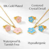 Juego de Joyería de Acero Inoxidable Chapado en Oro de 18K con Diseño Floral, Collar con Colgante de Flor y Aretes Pequeños para Mujer, Regalo para Niñas