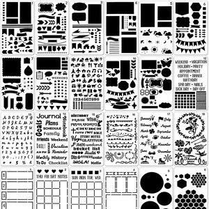 ลายฉลุแบบวารสาร30,ลายฉลุพลาสติกสำหรับวางแผนบันทึกการผลิตที่ดีที่สุดชุดลายฉลุสมุดรายวันแม่แบบการวาดภาพ DIY สำหรับไดอารี่โน๊ตบุ๊ค - Product Image 1