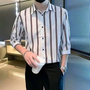 <span class=keywords><strong>Camicia</strong></span> da Uomo Nera <span class=keywords><strong>a</strong></span> Righe e Quadretti, Antipiega, <span class=keywords><strong>a</strong></span> Maniche Lunghe, Vestibilità Aderente, con Bottoni - Product Image 3