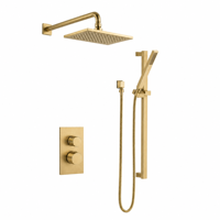 Ensemble de douche mural de luxe avec mitigeur thermostatique, finition or brossé PVD, pour hôtels et villas